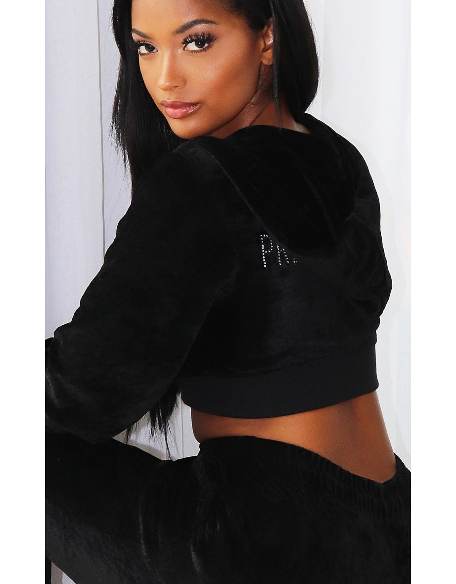 PRETTYLITTLETHING Shape Black Velour Extreme Crop Sweater - 3