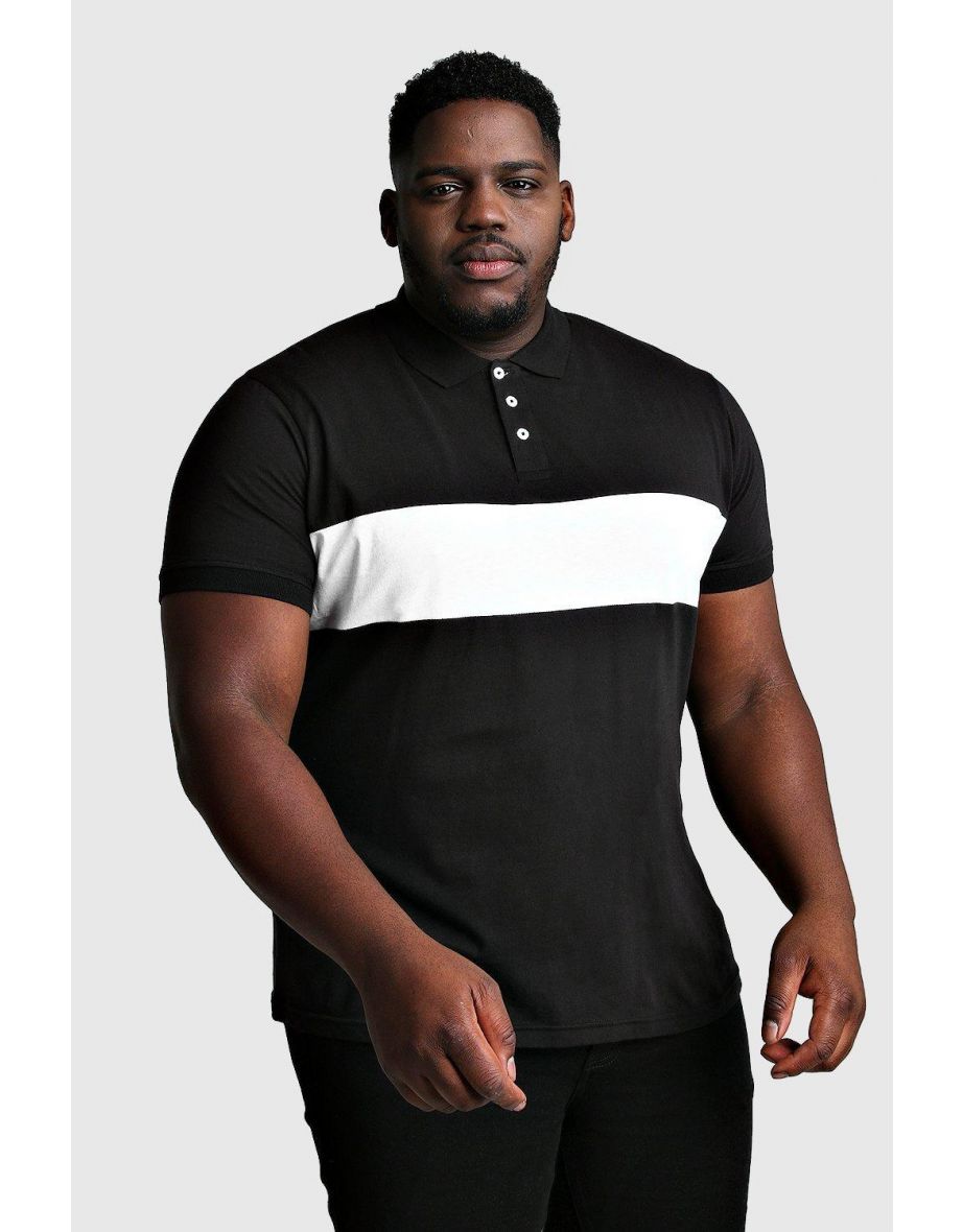 Big And Tall Colour Block Jersey Polo - black