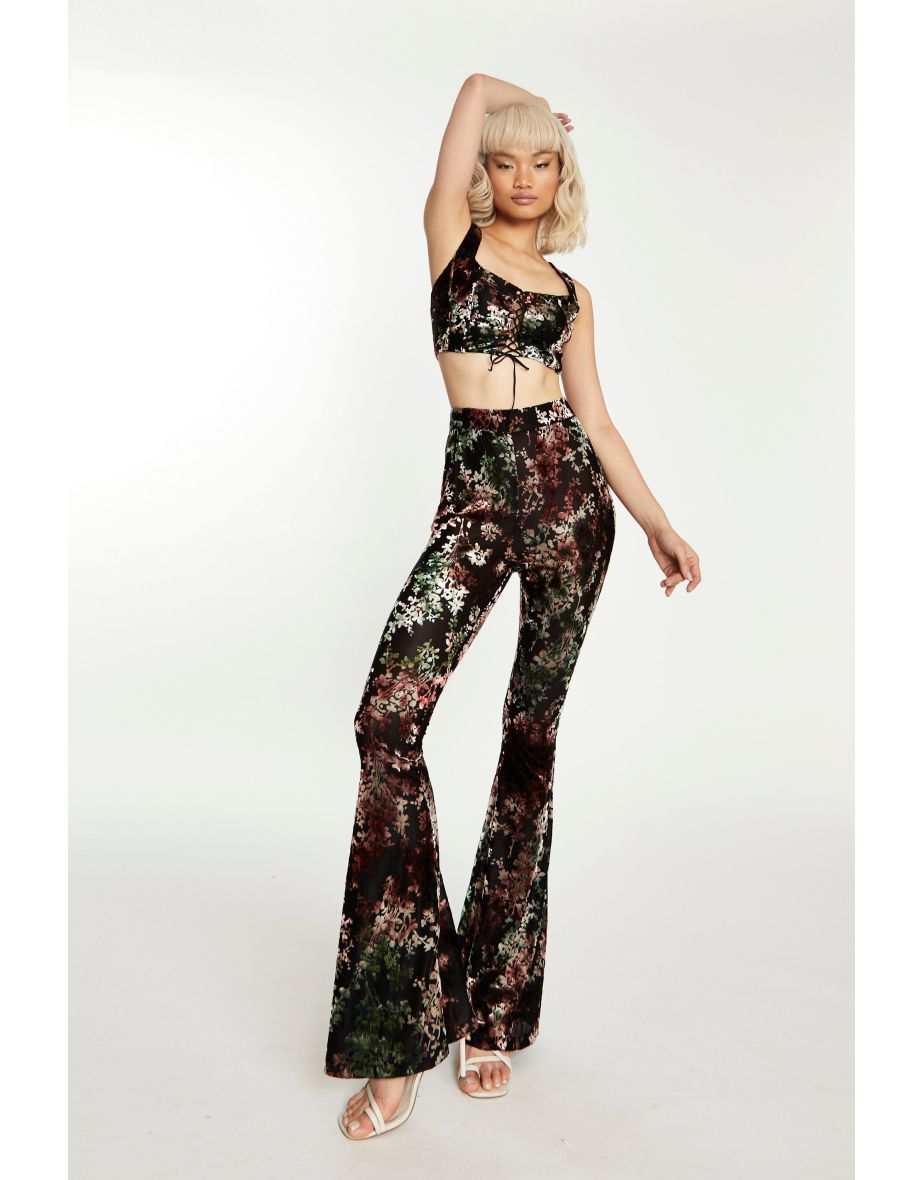 Glamorous Black Multi Devore Lace-up Corset Crop Top