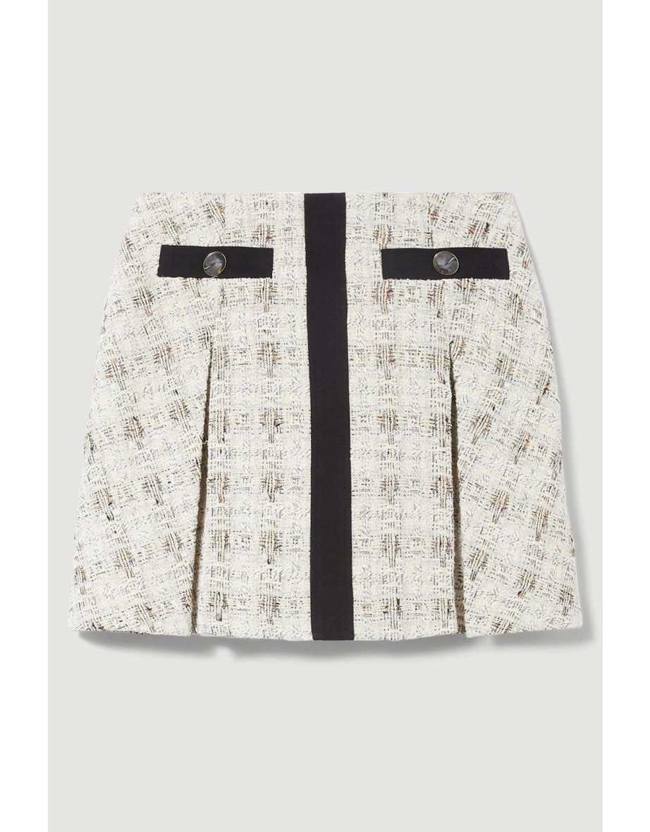 Tweed Button Front Aline Mini Skirt - 3