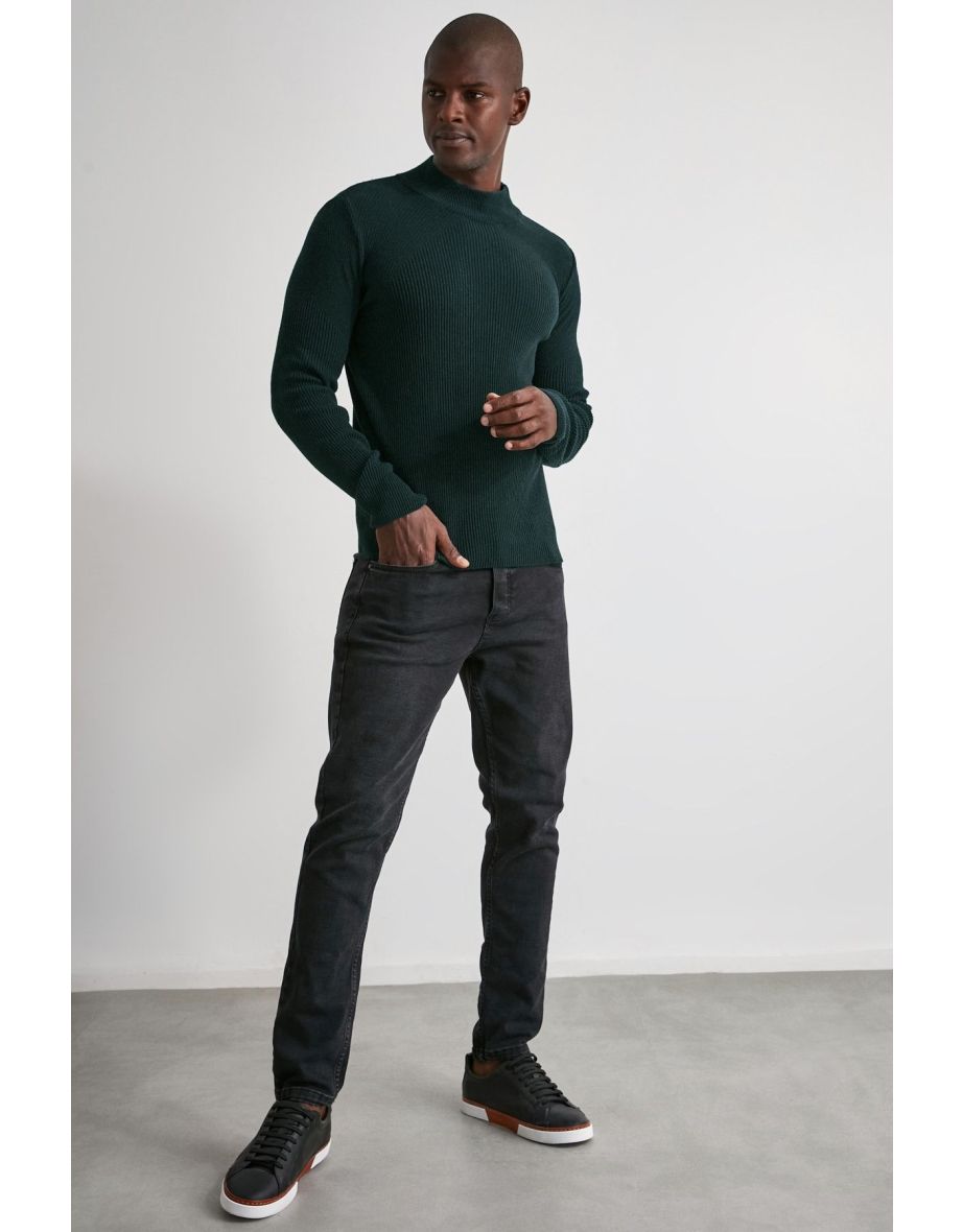 Green Half Turtleneck Plain Knitwear Sweater