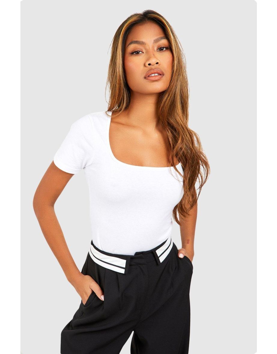 Basic Cotton Short Sleeve Square Neck Bodysuit - white