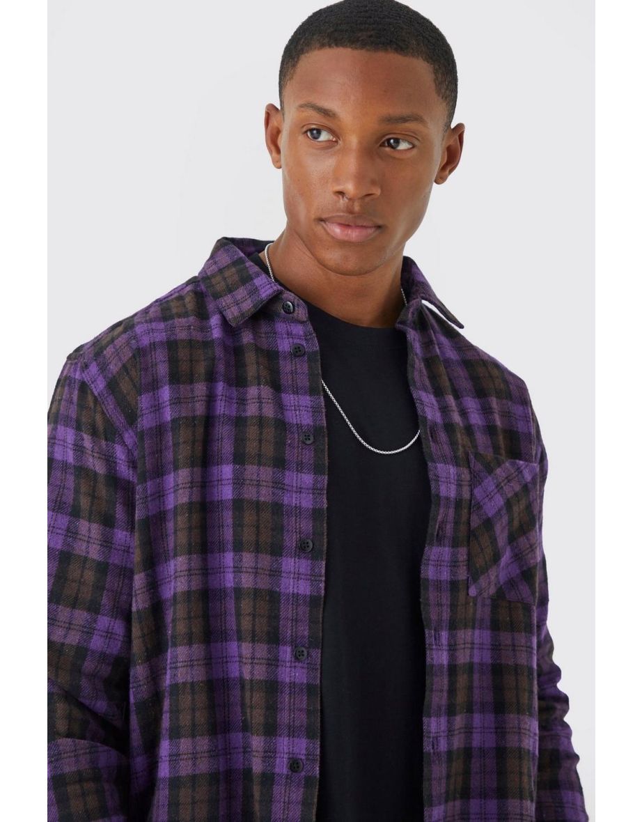Long Sleeve Bright Flannel Check Shirt - purple - 2