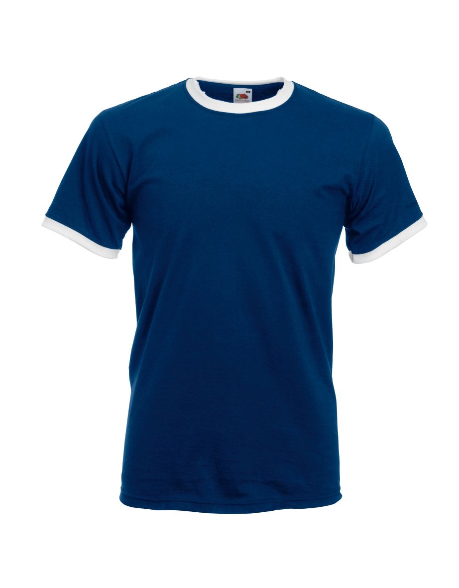 Fruit Of The Loom Mens Ringer Short Sleeve T-Shirt - Navy/White