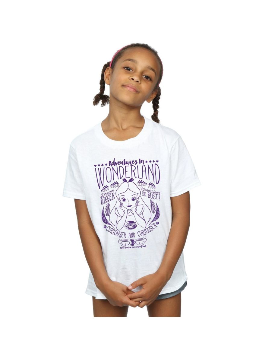 Alice In Wonderland Girls Adventures Cotton T-Shirt - White - 3