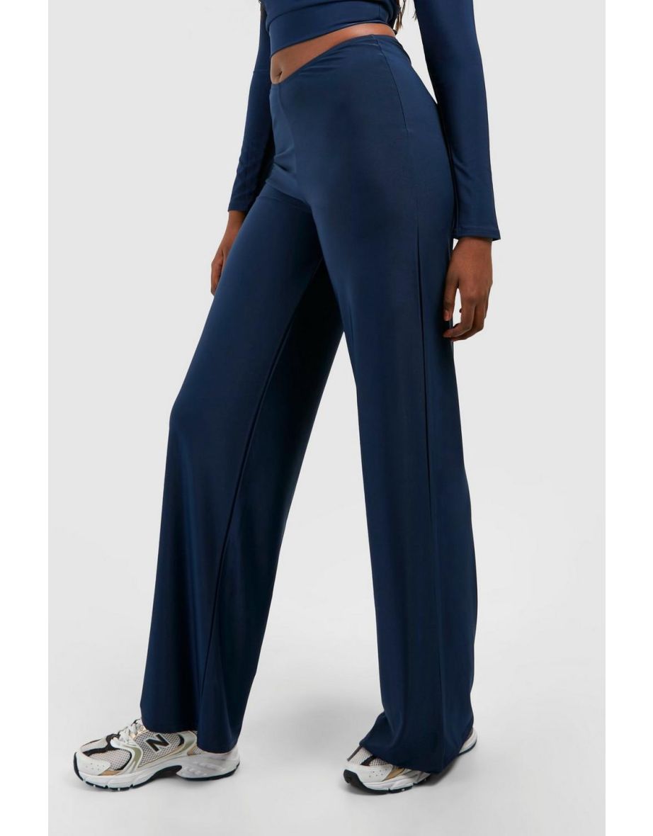 V Waist Slinky Wide Leg Trouser - navy - 3