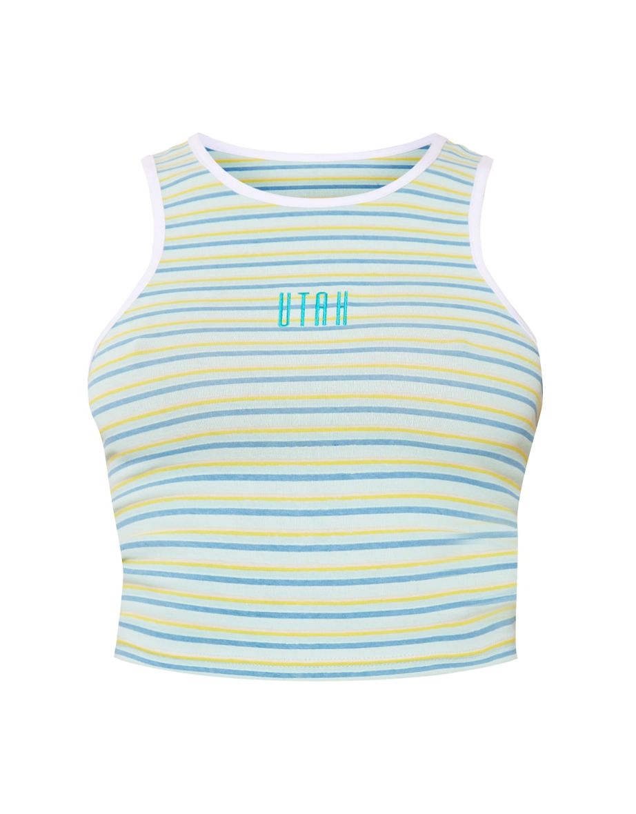 Prettylittlething Blue Striped Crop Top - 4