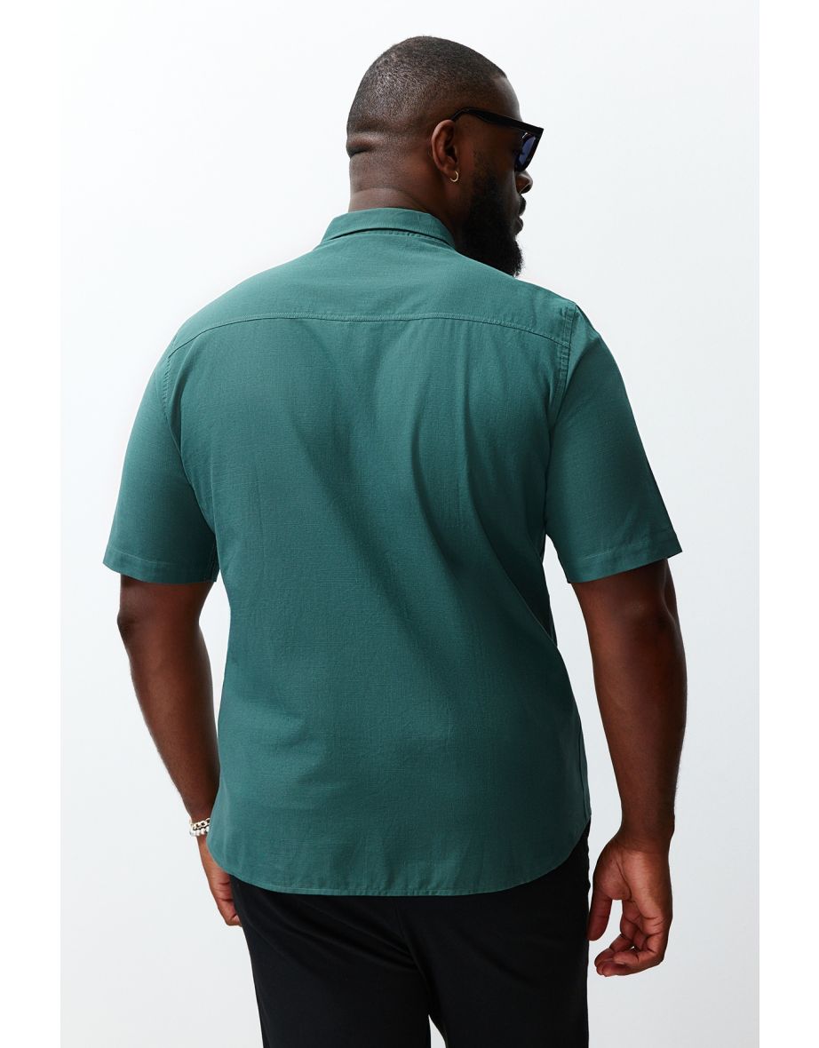 Dark Green Men's Regular Fit 100% Cotton Short Sleeve Plus Size Shirt - 8