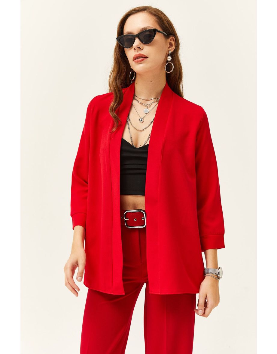 Women's Red Shawl Collar Atlas Blazer - 3