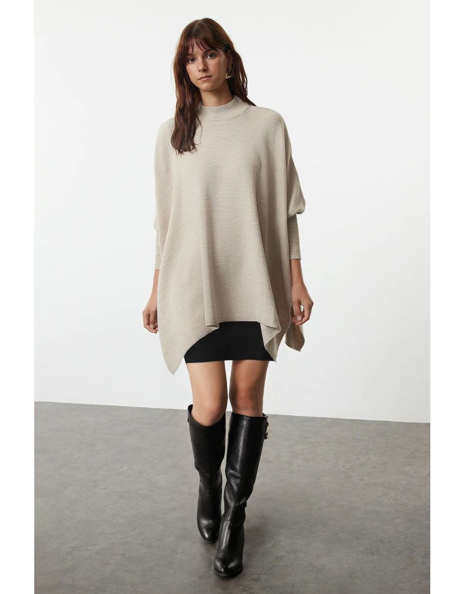 Stone Wide Pattern Stand Collar Knitwear Sweater