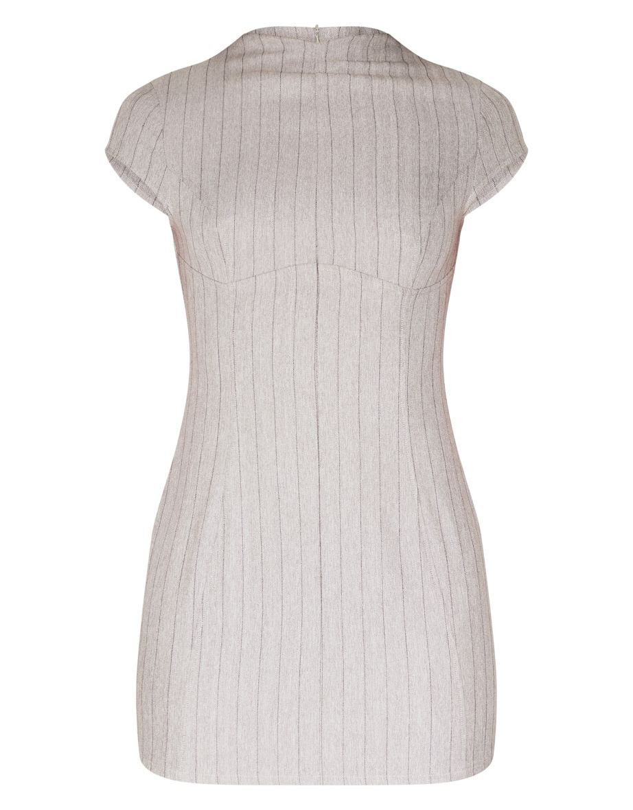 Grey Cap Sleeve Seam Detail Bodycon Dress - 4