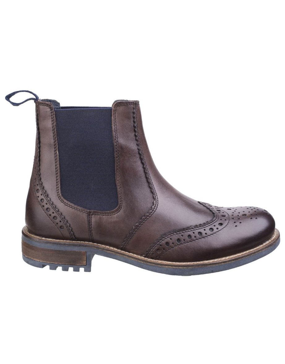 Cotswold Mens Cirencester Leather Chelsea Brogue Shoes - Brown - 1