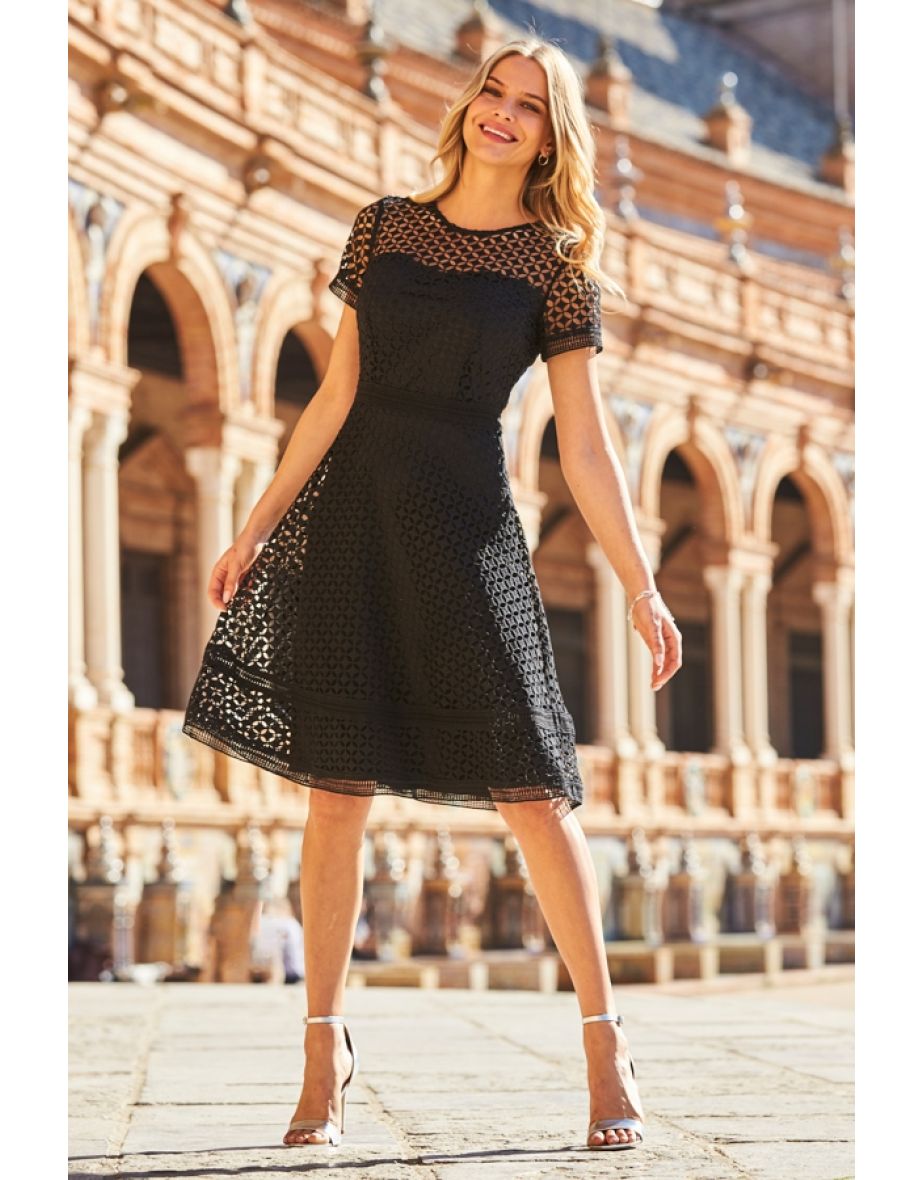 Shop Black Luxe Lace Detail Fit Flare Dress Online in Bahrain VogaCloset