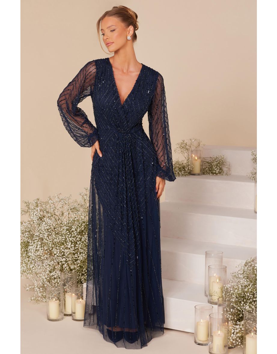 Shop Navy Embellished Wrap Maxi Dress Online in Iraq VogaCloset