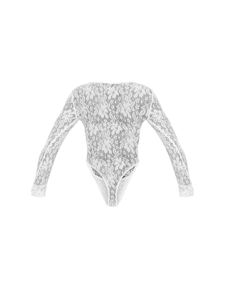 White Lace Bandeau Detail Long Sleeve Bodysuit - 5