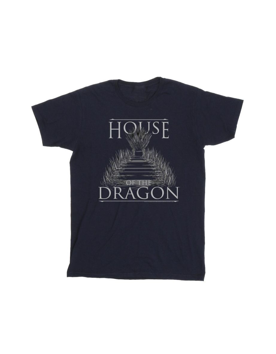 Game Of Thrones: House Of The Dragon Mens Throne Text T-Shirt - Navy Blue - 1