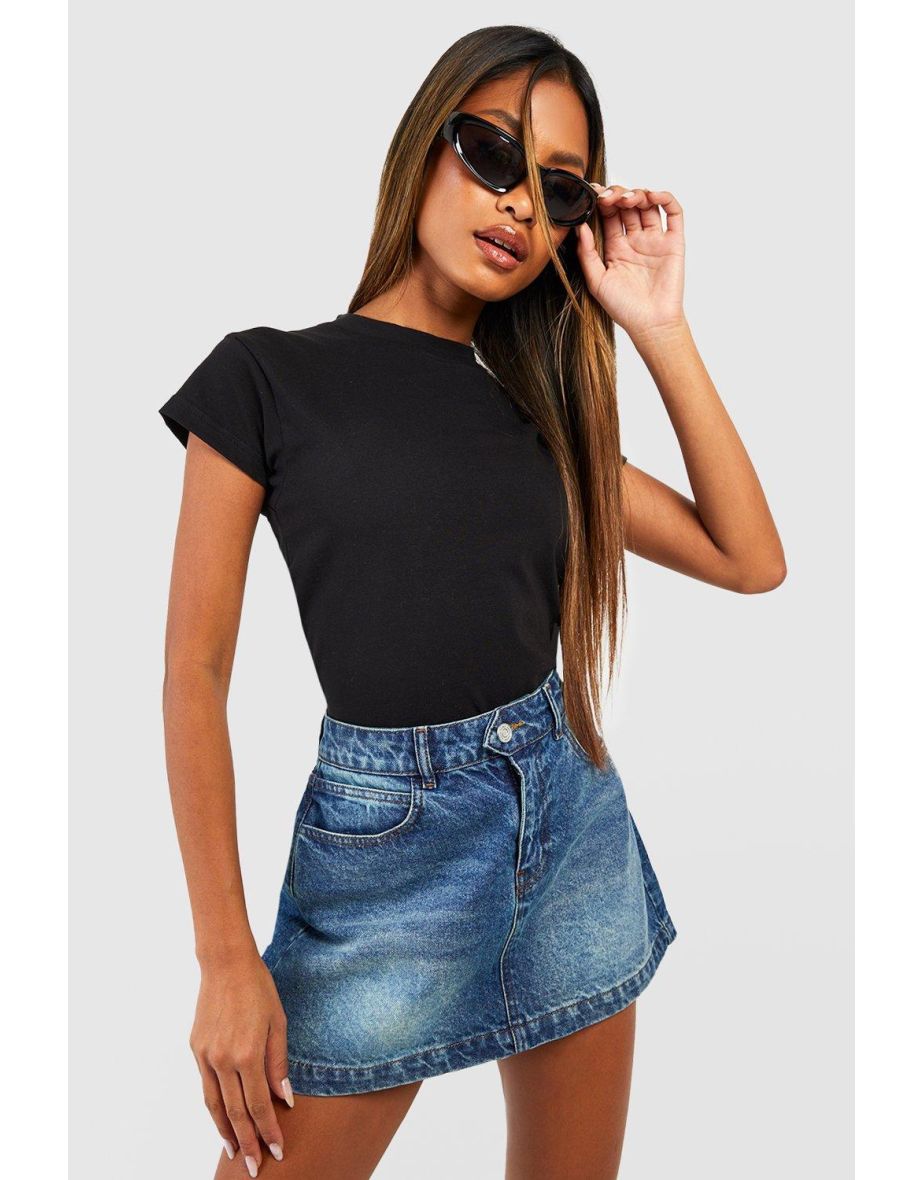 Basic Cotton Cap Sleeve Fitted T-shirt - black