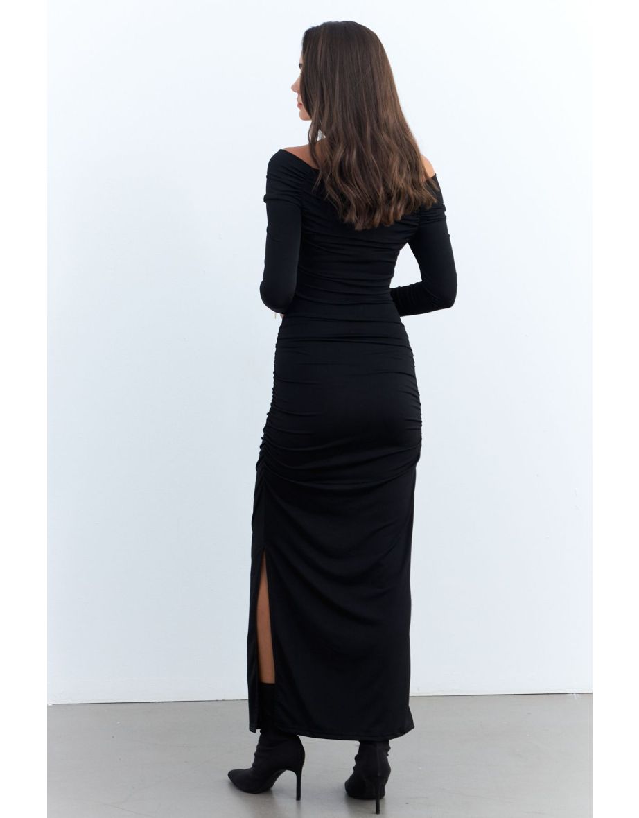 Women's Black Draped Maxi Dress - 9