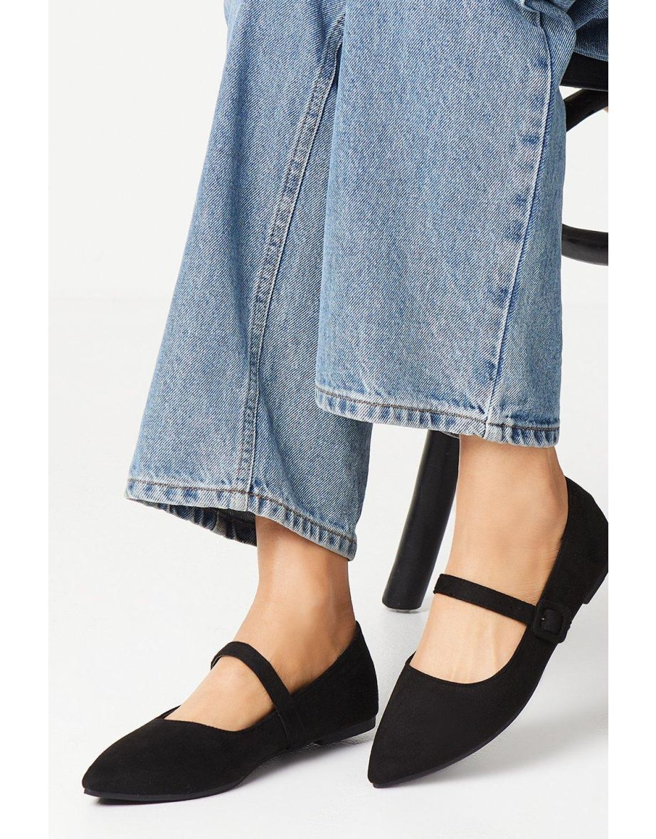 Penelope Pointed Covered Buckle Mary Jane Ballet Pumps