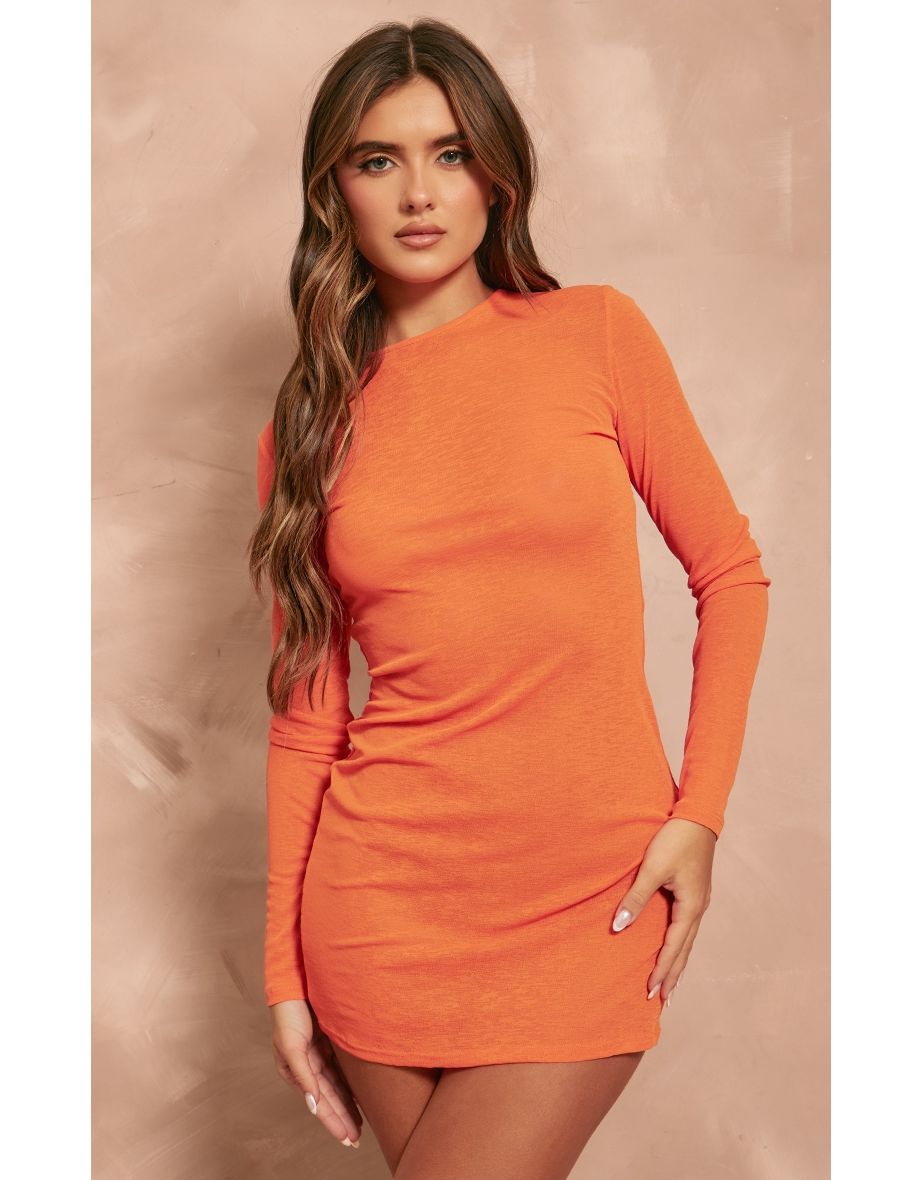 Orange Onion Skin Long Sleeve Shift Dress