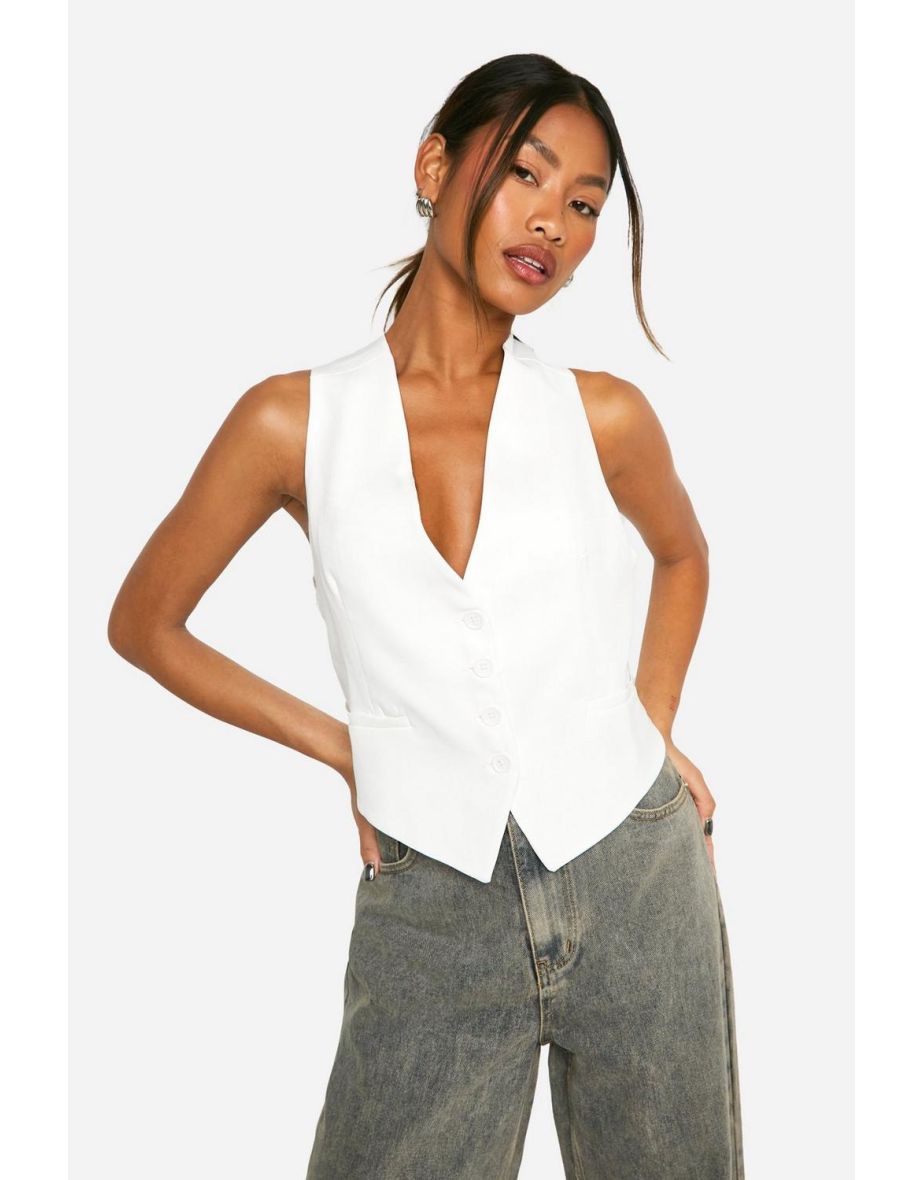 Woven Open Back Tailored Waistcoat - ivory