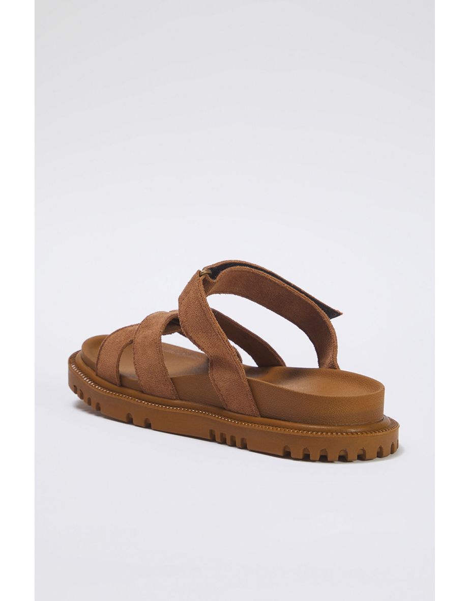 Tan Suede Velcro Banded Flat Women's Slippers - 5