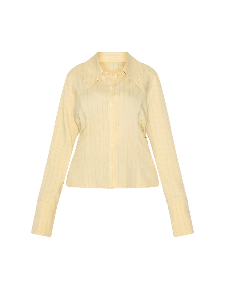 Plus Yellow Pinstripe Oversized Collar Fitted Shirt - 4