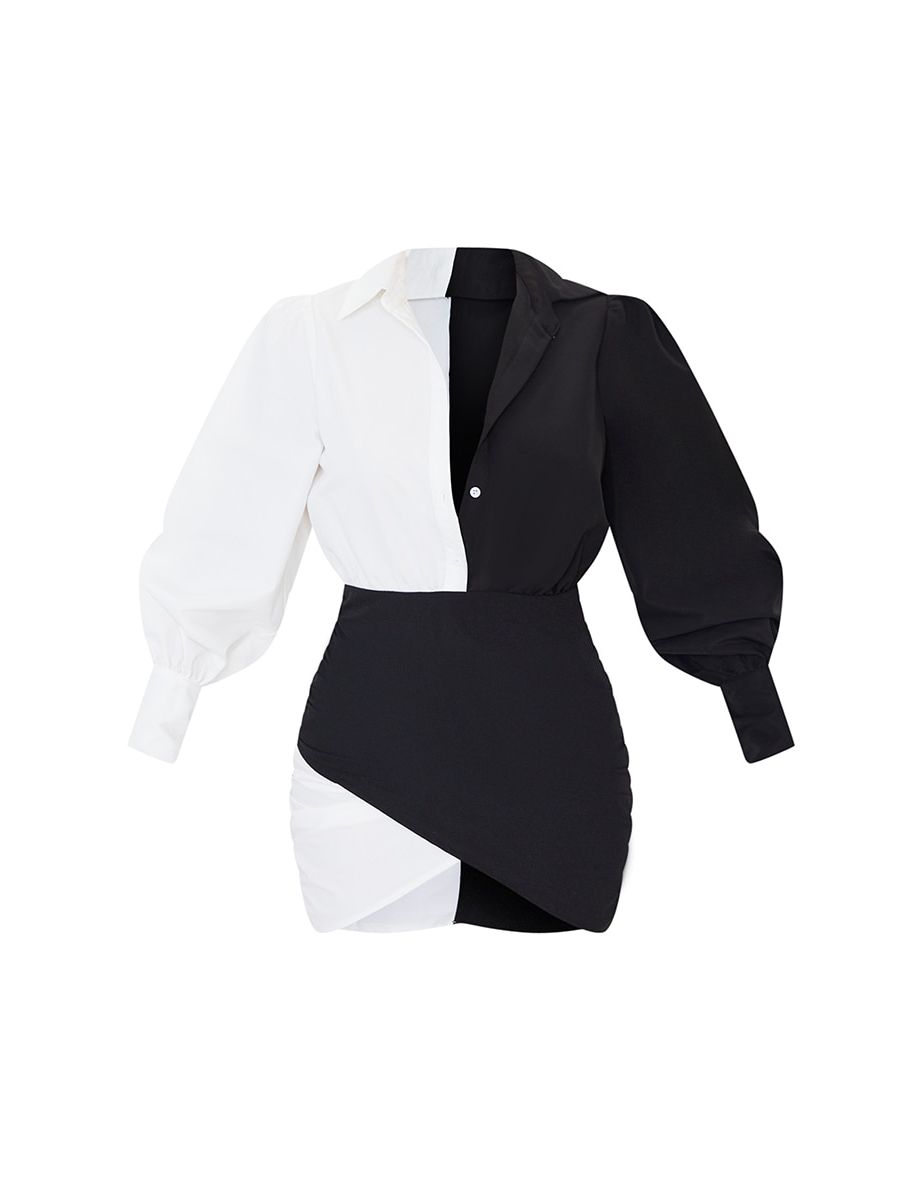 Monochrome Contrast Detail Long Sleeve Shirt Dress - 4