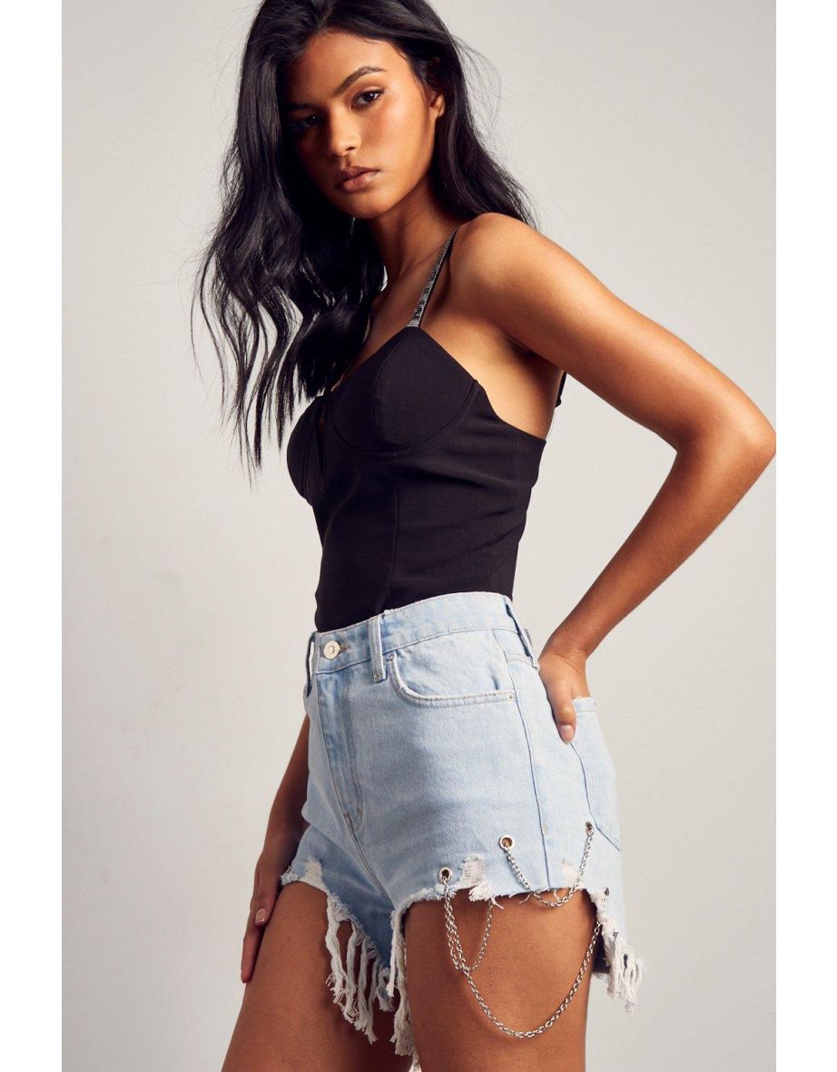 Chain Detail Denim Shorts