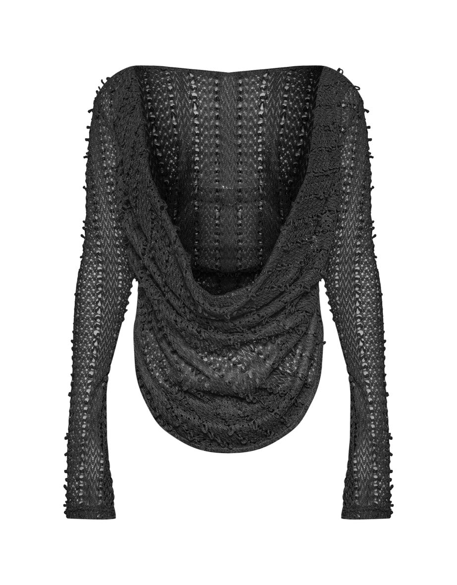 Petite Black Textured Extreme Cowl Neck Top - 3