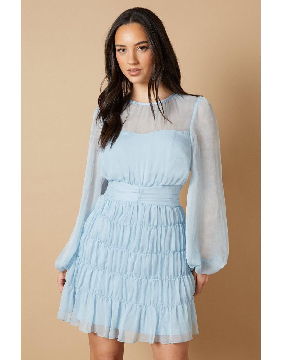 Ruched Waist Mesh Insert Mini Dress