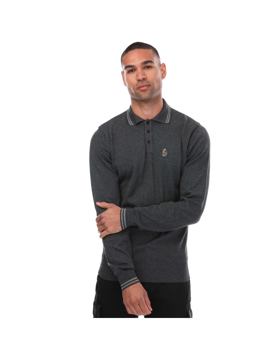 Men's Luke 1977 Milk Tip Knitted Polo Shirt in Grey