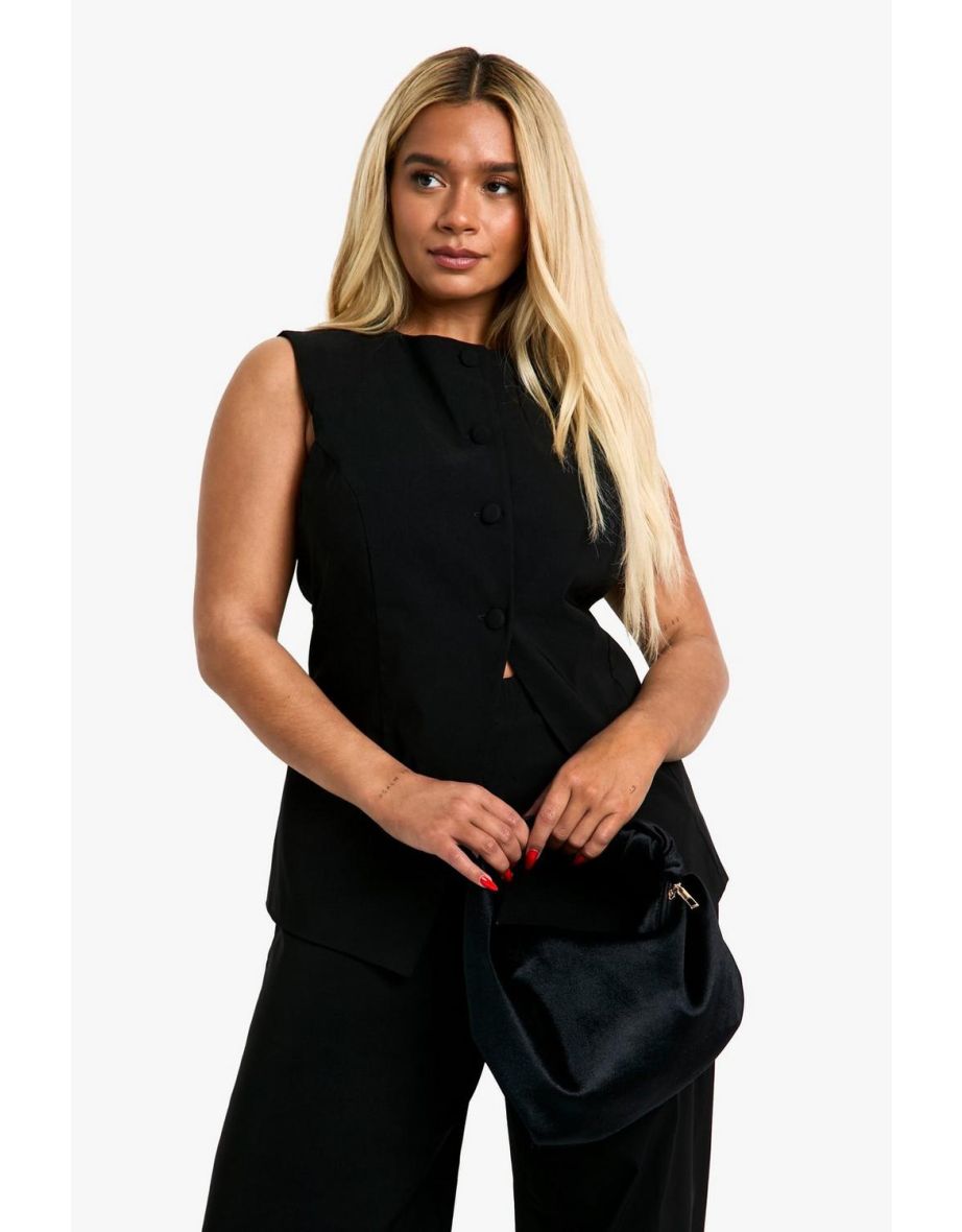 Plus Super Stretch Longline Waistcoat & Straight Leg Trousers - black - 3