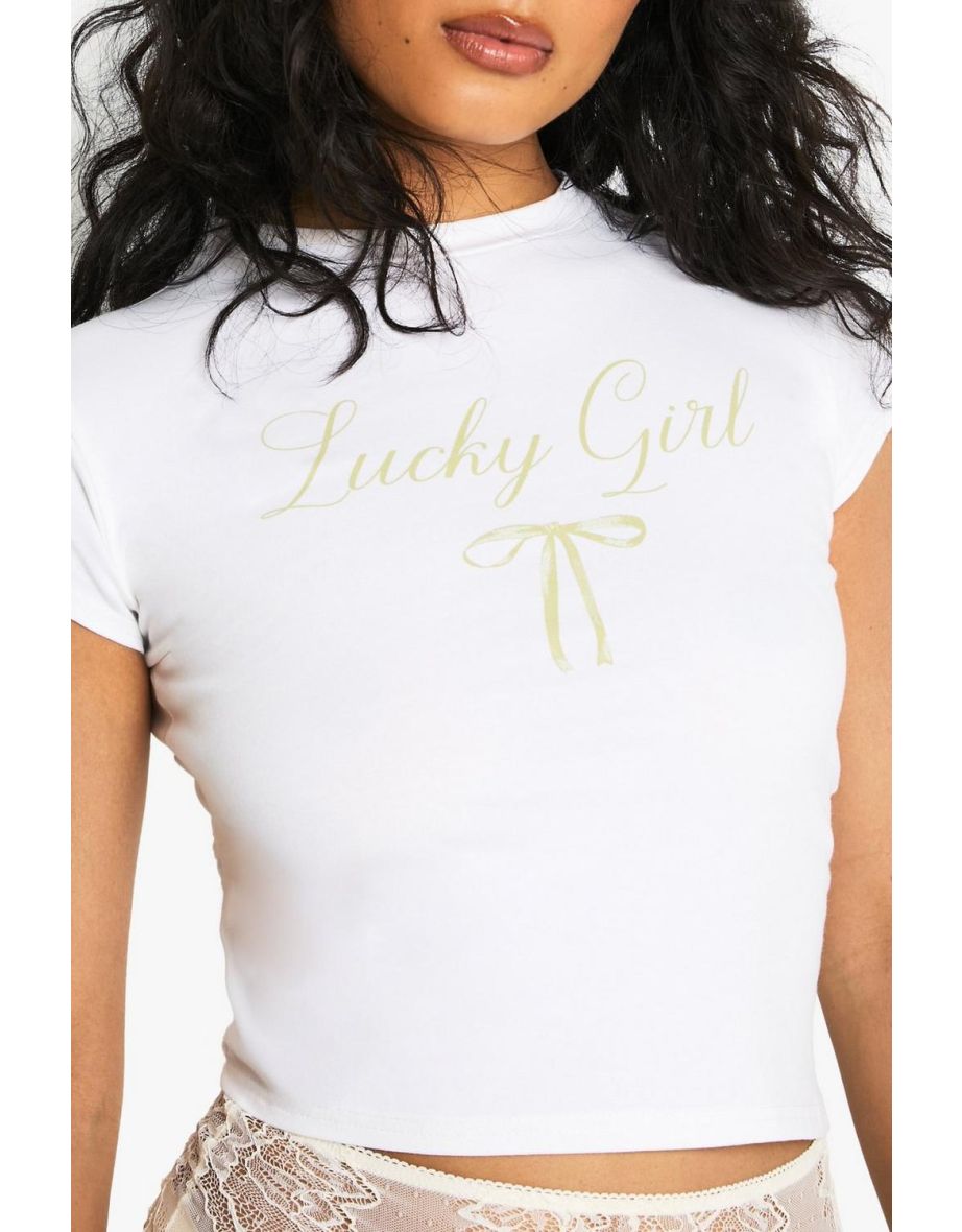 Lucky Girl Bow Print Baby T-Shirt - white - 3