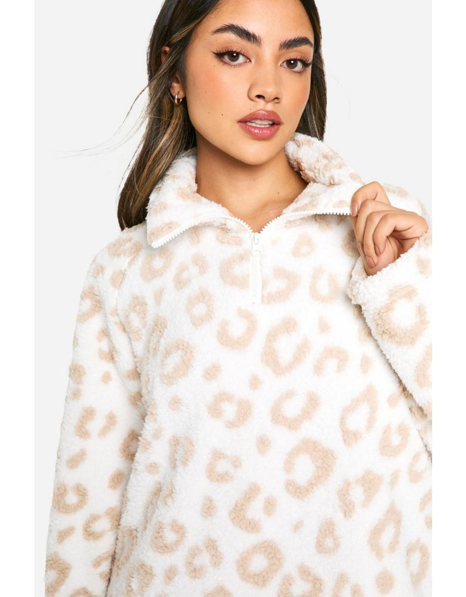 Half Zip Fleece Sweater And Jogger Lounge Set - cream - 3