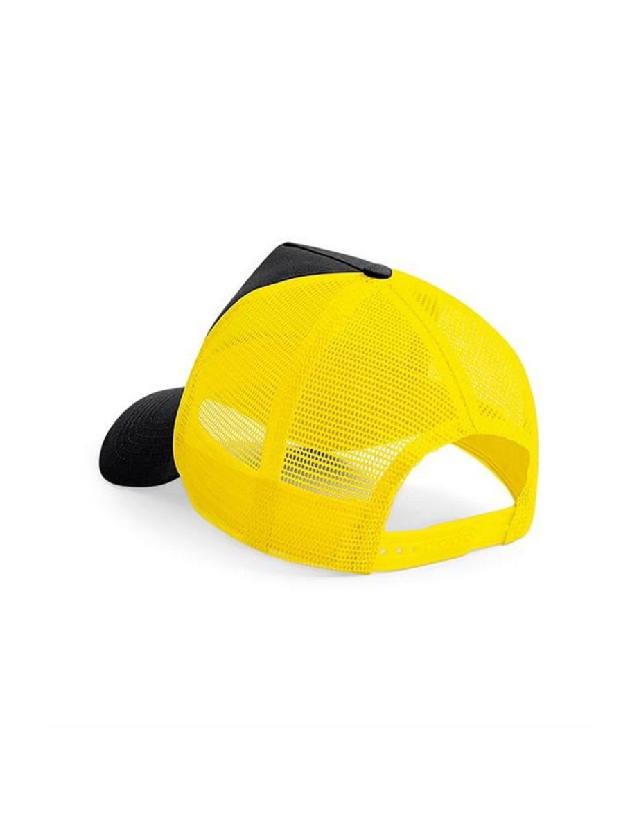 Beechfield Mens Half Mesh Trucker Cap / Headwear - Black/Yellow - 1
