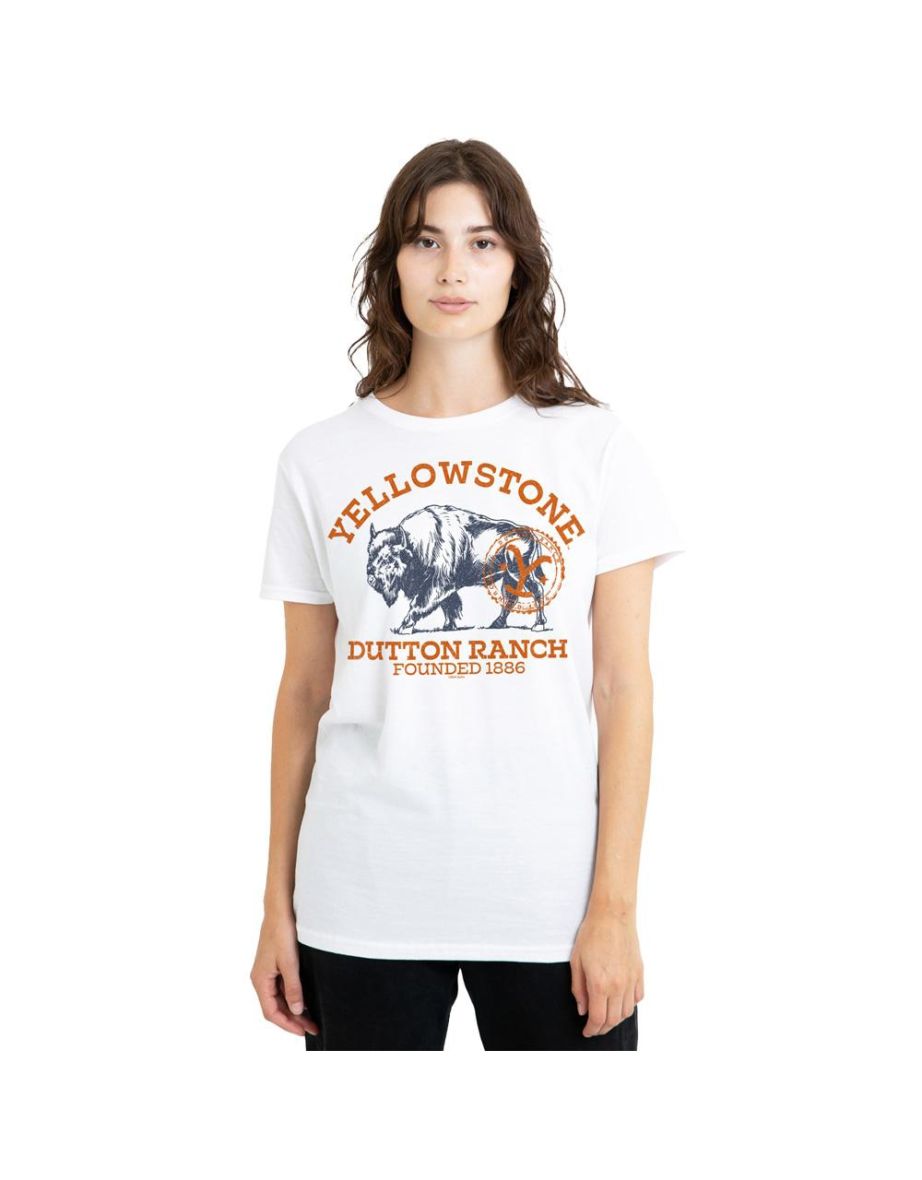 Yellowstone Unisex Adult Dutton Ranch Buffalo T-Shirt - White