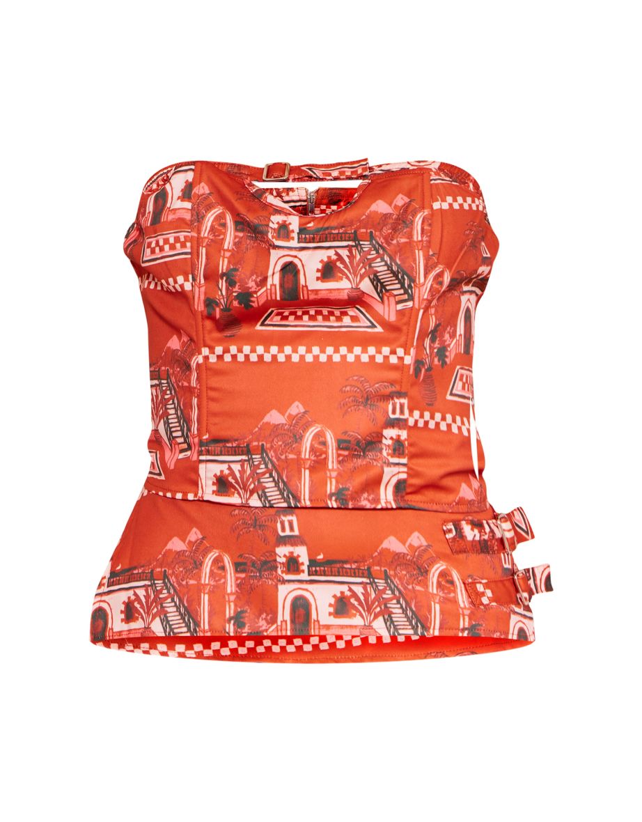 Tall Multi Brown Printed Bandeau Corset Top - 4
