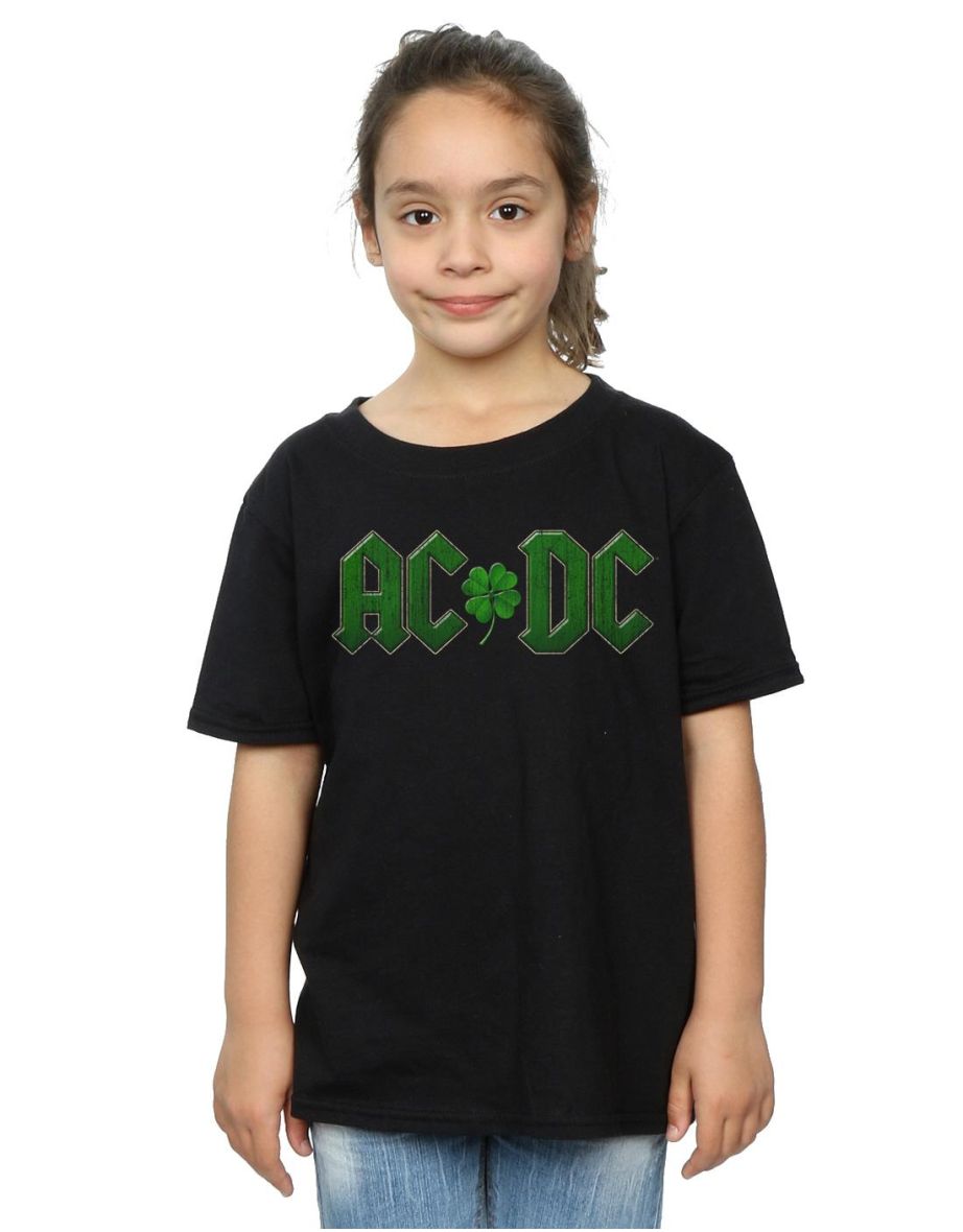 AC/DC Girls Shamrock Logo Cotton T-Shirt - Black