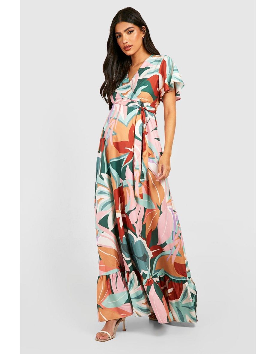 Maternity Printed Wrap Maxi Dress - multi