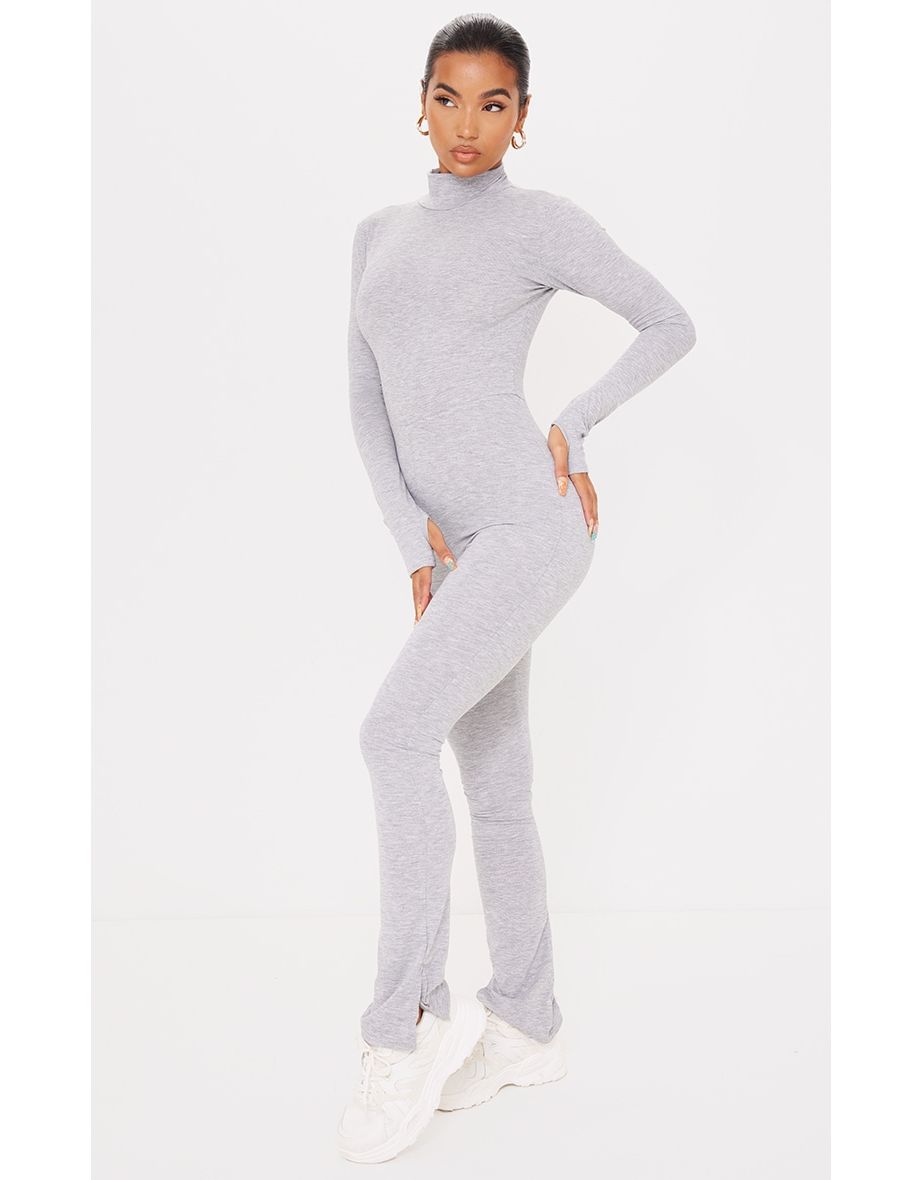 Grey Marl High Neck Thumbhole Jersey Jumpsuit