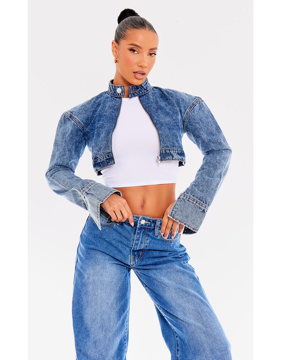 Cropped acid wash denim jacket best sale