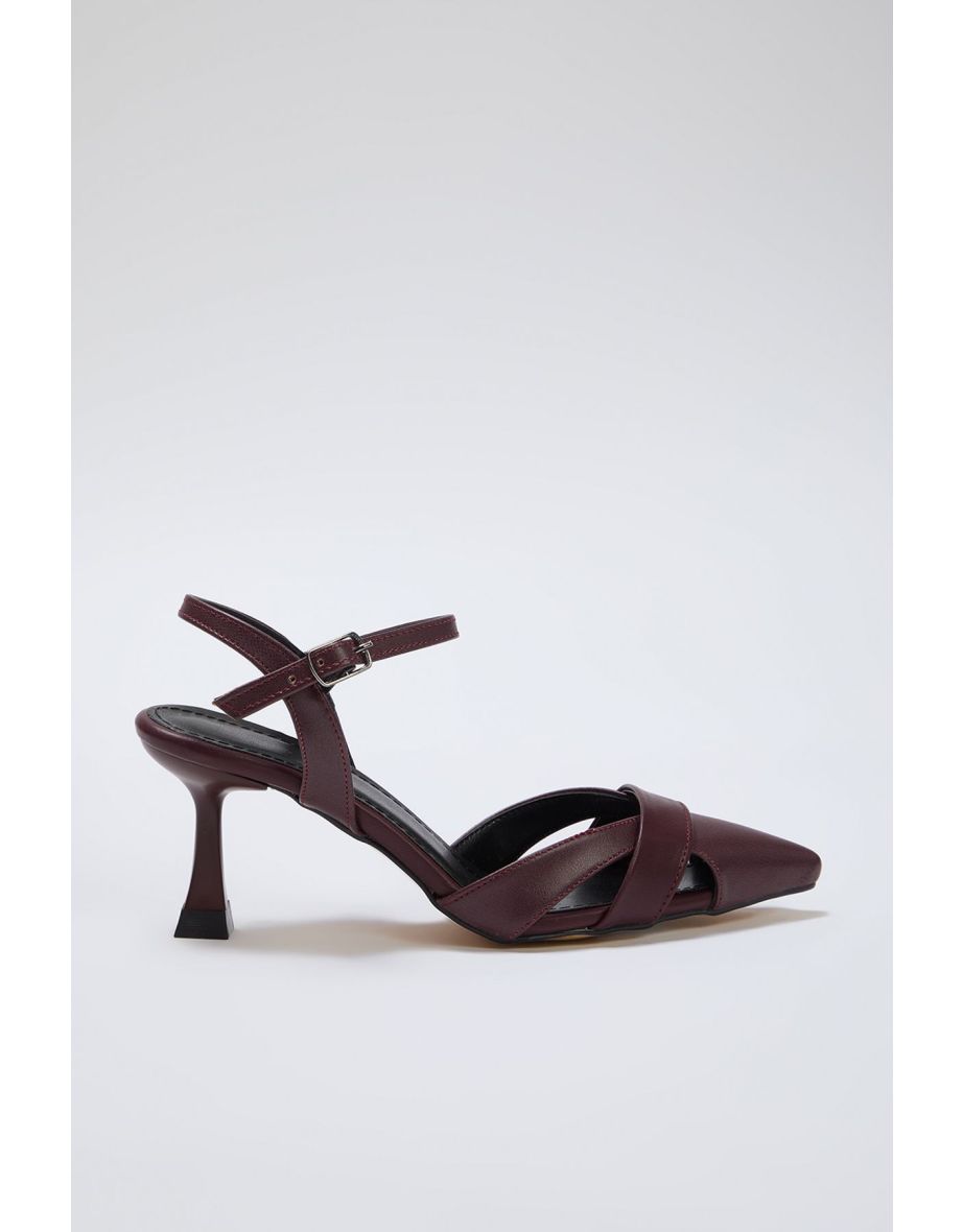 Burgundy Pointed Toe Thin Heel Women's Classic Heeled Shoes