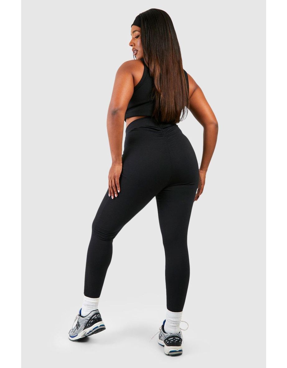 Shop Plus Cotton Jersey Ruched Booty Boosting Leggings Online in Oman VogaCloset