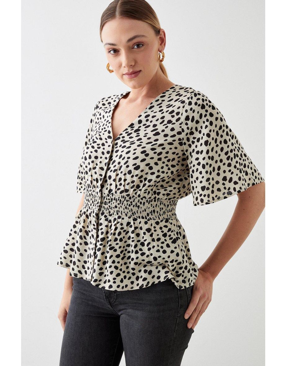 Animal Print Button Through Tea Blouse