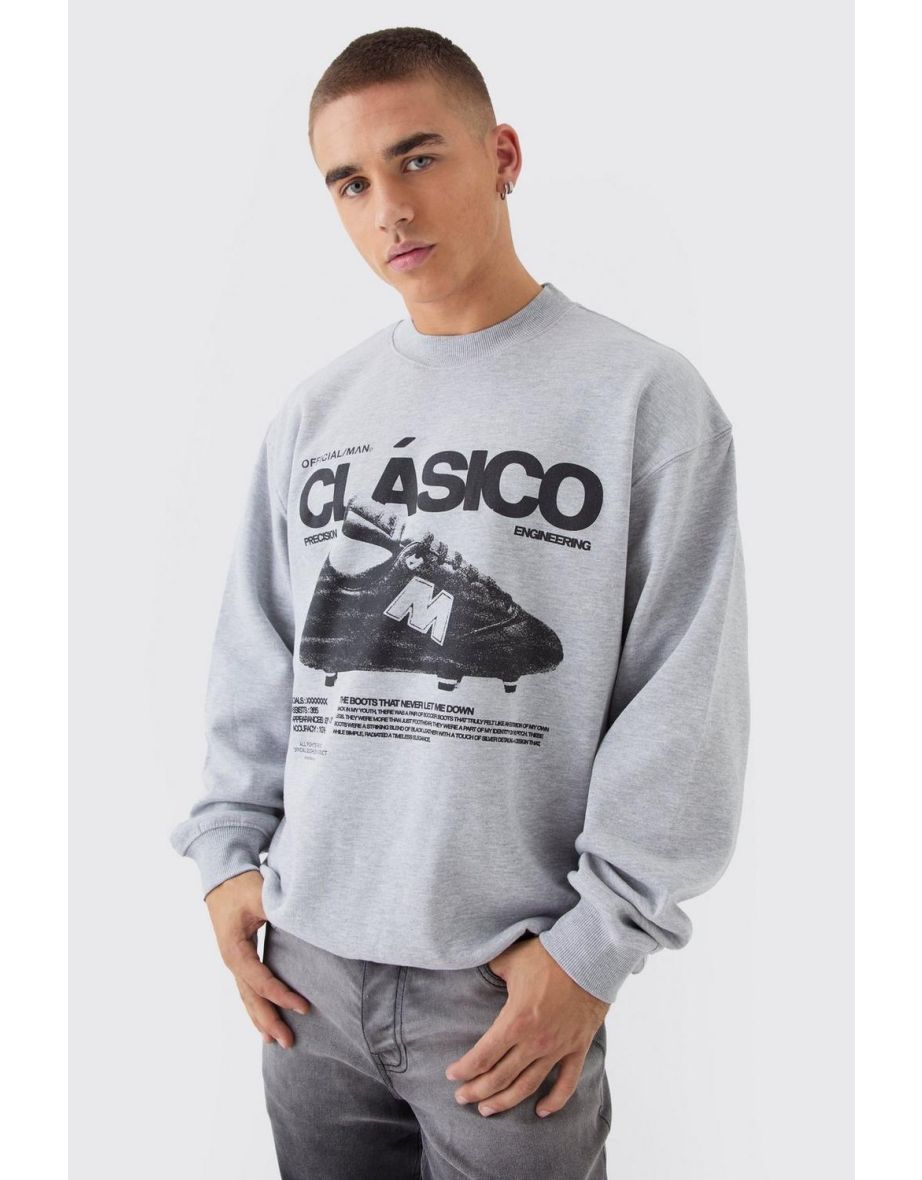 Oversized Extended Neck Shoe Print Sweatshirt - light grey