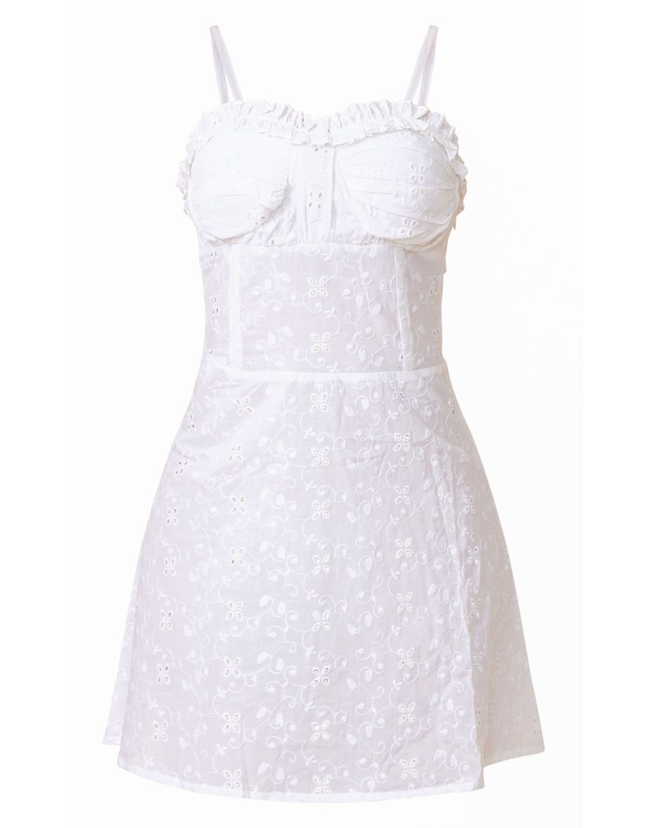 White Broderie Cup Detail Shift Dress - 4