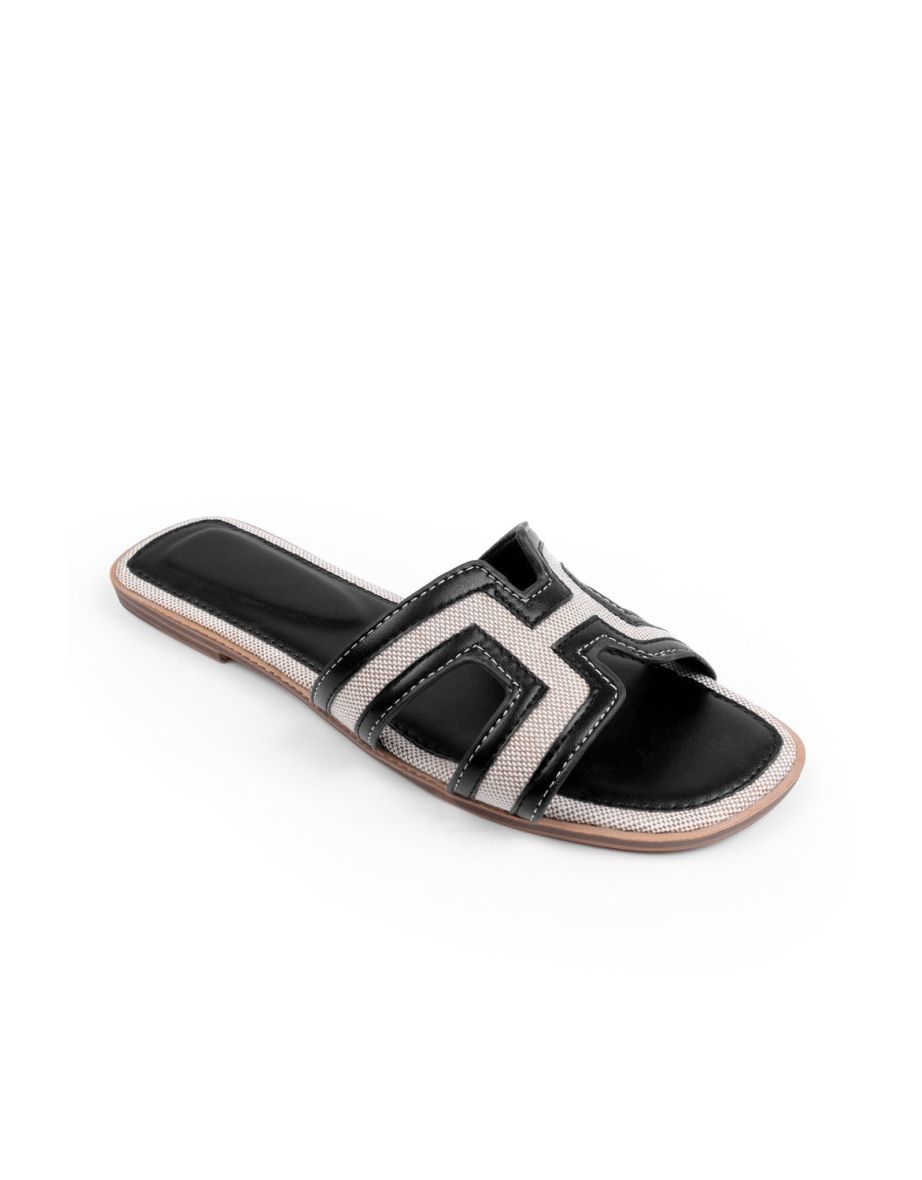 SURGE CUT OUT STRAP FLAT SANDALS IN BLACK FAUX LEATHER - 2