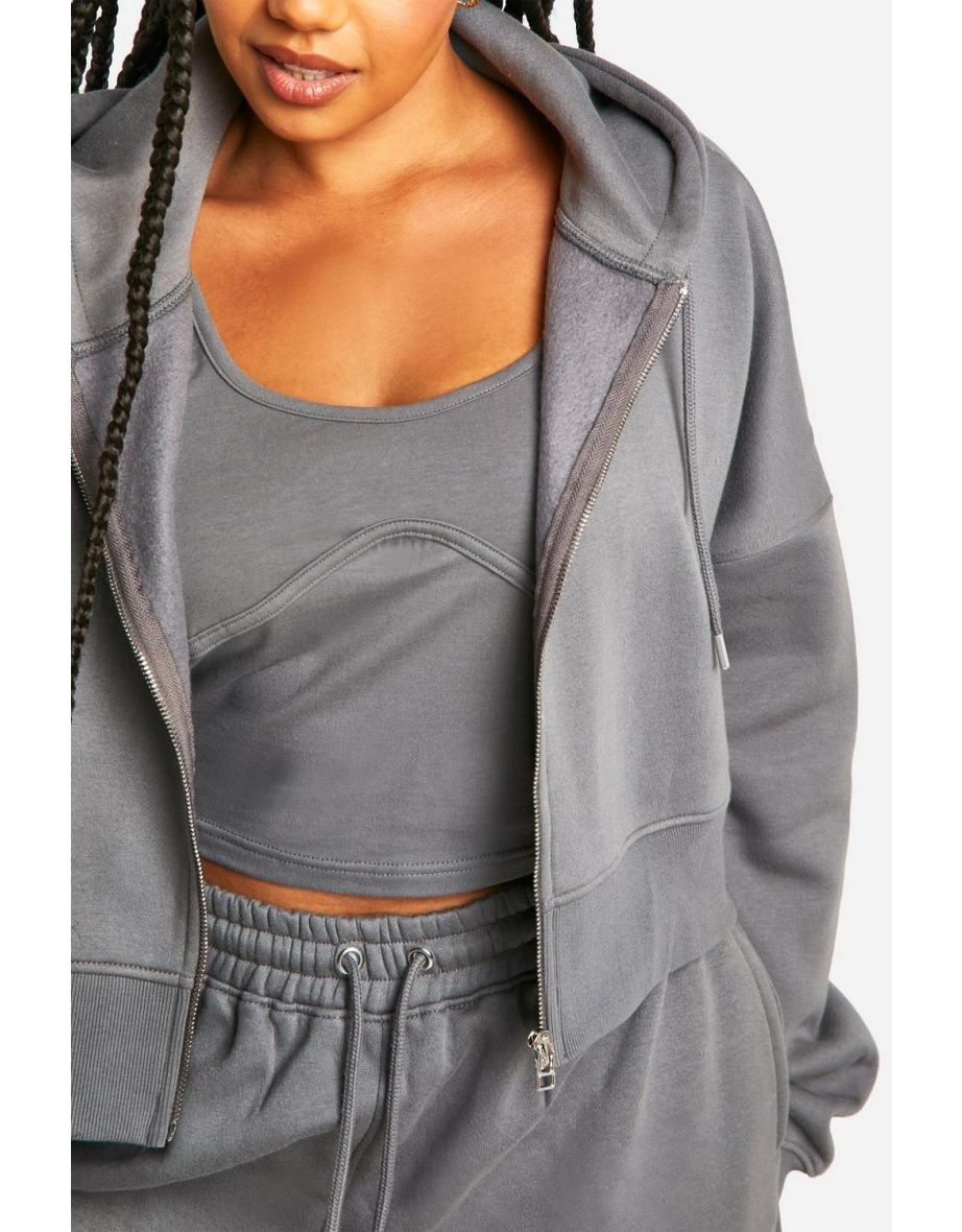 Plus Seam Detail Crop Zip Through Short Tracksuit - 3
