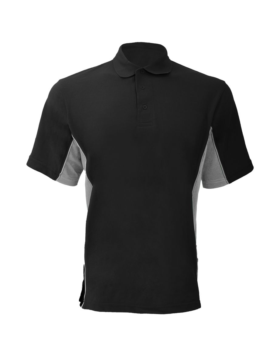 Gamegear® Mens Track Pique Short Sleeve Polo Shirt Top - Black/Grey/White